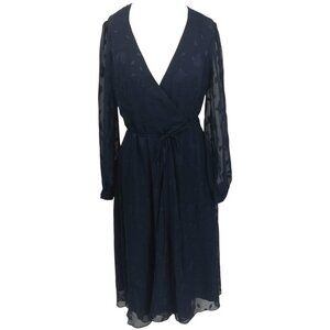 Lulus Evening of Elegance Navy Blue Floral Jacquard Wrap Midi Dress Size S New